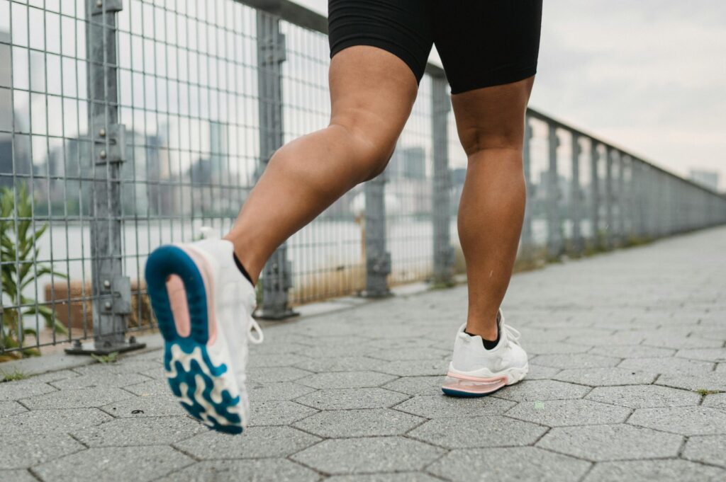 Close up shot of a persons legs while running